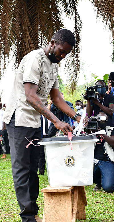Presidential candidate Robert Kyagulanyi Ssentamu, aka Bobi Wine after casting his ballot.